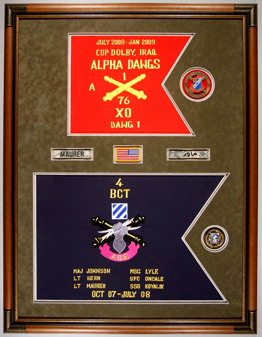 Alpha Dawgs Framed Guidon Example - Cindy's Custom Framing 